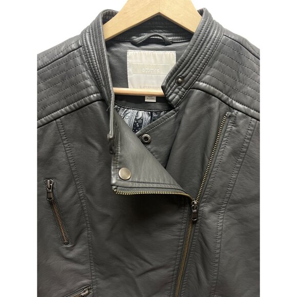 Anthropologie Ett:Twa Gray Vegan Leather Cropped Moto Jacket - Picture 5 of 12